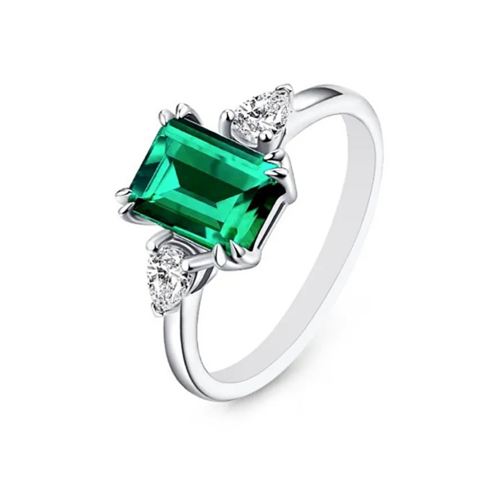 New moissanite sterling 925 emerald & clear color engagement wedding ring